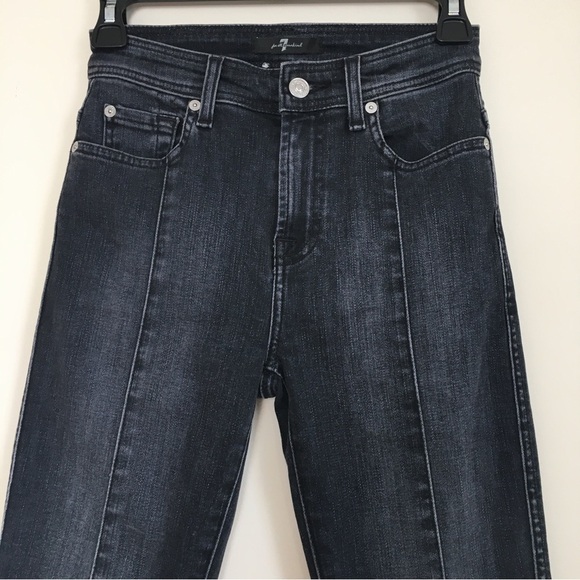 7 For All Mankind The Abby Black High Rise Front Seam Split Raw Hem Skinny Jeans - Picture 3 of 16